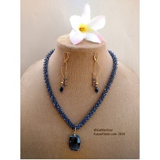 Denim and Gold Swarovski Necklace set